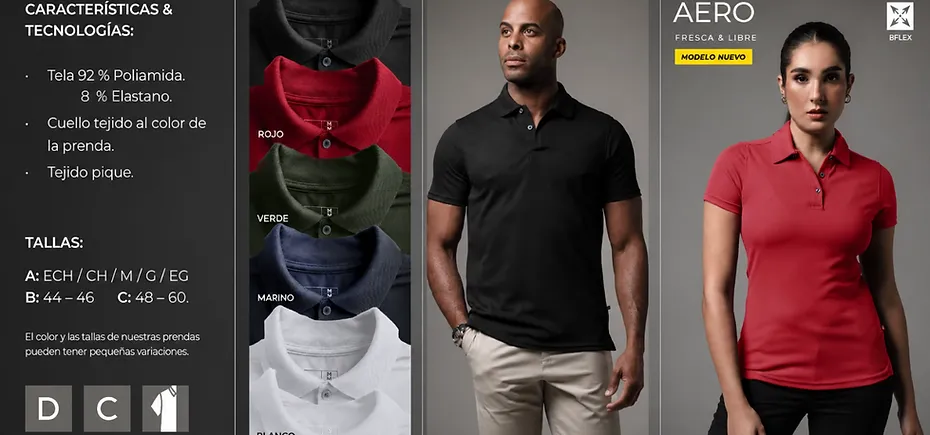 Playera Bibo Aero para dama y caballero, con detalles de tela y colores